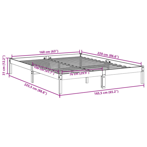 Bettgestell extra lang ohne Matratze Tomiris 160x220cm (Kiefer)