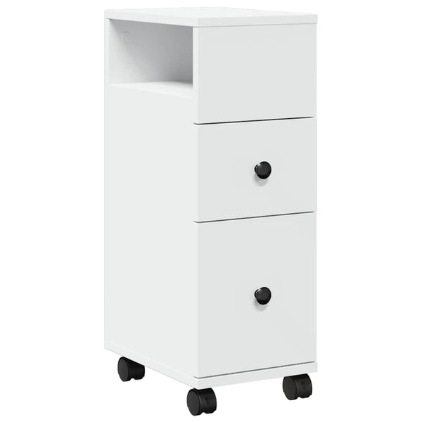 Weißer schmaler Badschrank auf Rollen Rachel (Holz)