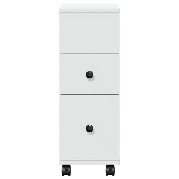 Weißer schmaler Badschrank auf Rollen Rachel (Holz)