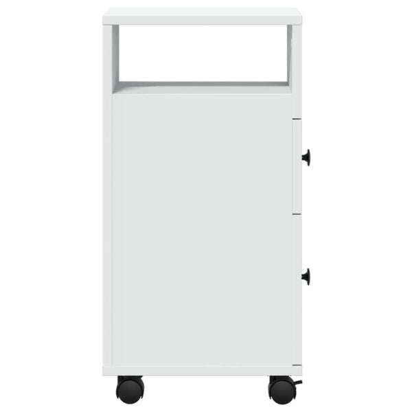 Weißer schmaler Badschrank auf Rollen Rachel (Holz)
