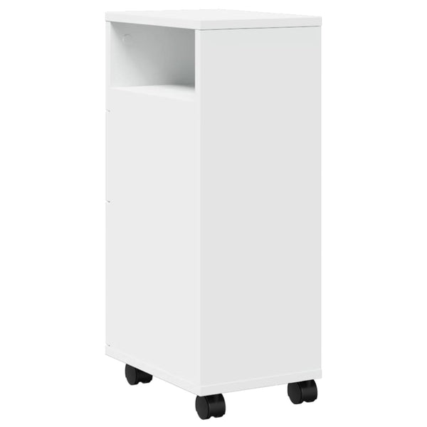 Weißer schmaler Badschrank auf Rollen Rachel (Holz)