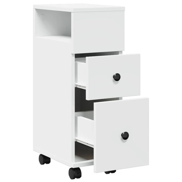 Weißer schmaler Badschrank auf Rollen Rachel (Holz)