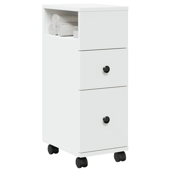 Weißer schmaler Badschrank auf Rollen Rachel (Holz)