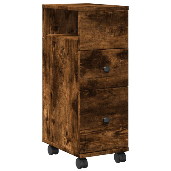 Räuchereiche schmaler Badezimmerschrank Rachel (mit Rollen, Holz)