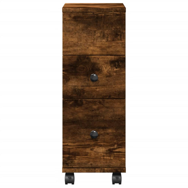 Räuchereiche schmaler Badezimmerschrank Rachel (mit Rollen, Holz)