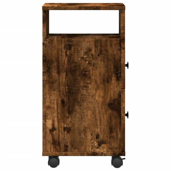 Räuchereiche schmaler Badezimmerschrank Rachel (mit Rollen, Holz)