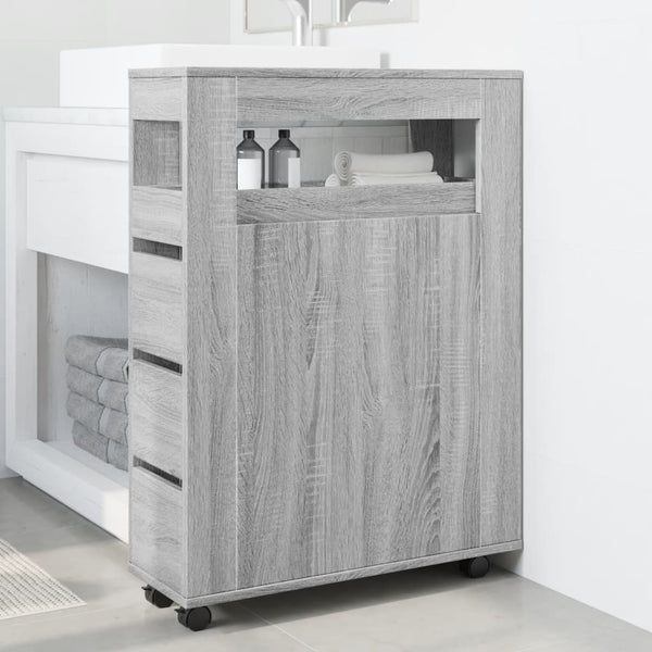 Grauer schmaler Badezimmerschrank auf Rollen Despau (Sonoma-Holz)