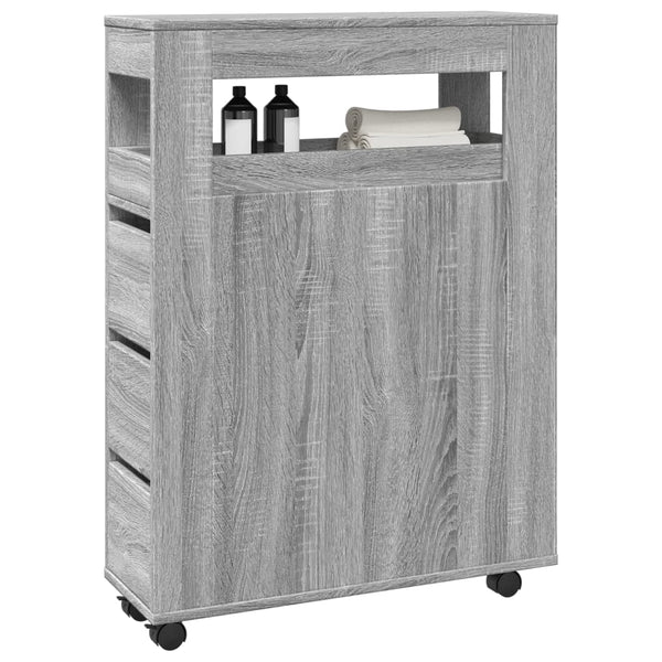 Grauer schmaler Badezimmerschrank auf Rollen Despau (Sonoma-Holz)