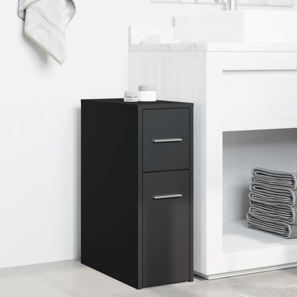 Schmaler Badezimmerschrank Draghici auf Rollen, schwarz (Holz)