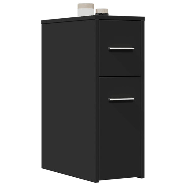 Schmaler Badezimmerschrank Draghici auf Rollen, schwarz (Holz)