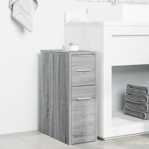 Grauer schmaler Badezimmerschrank auf Rollen Draghici (Sonoma Holz)