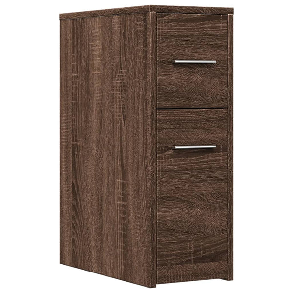 Brauner schmaler Badschrank Draghici (mit Rollen, Eichenholz)