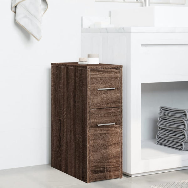 Brauner schmaler Badschrank Draghici (mit Rollen, Eichenholz)