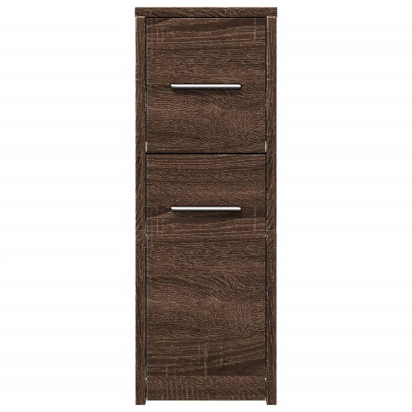Brauner schmaler Badschrank Draghici (mit Rollen, Eichenholz)
