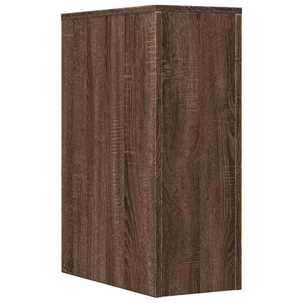 Brauner schmaler Badschrank Draghici (mit Rollen, Eichenholz)