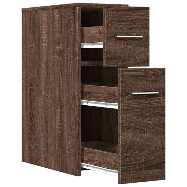 Brauner schmaler Badschrank Draghici (mit Rollen, Eichenholz)