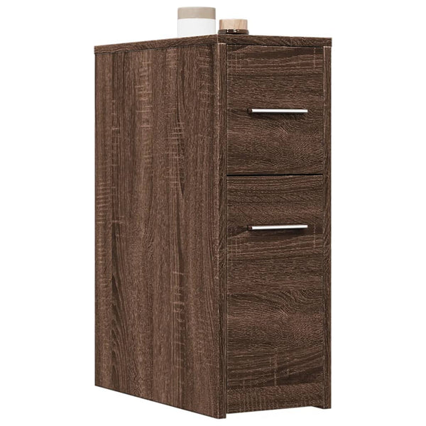 Brauner schmaler Badschrank Draghici (mit Rollen, Eichenholz)