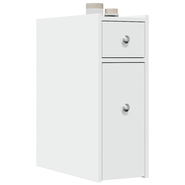 Weißer, schmaler Badezimmerschrank auf Rollen Arthur (Holz)