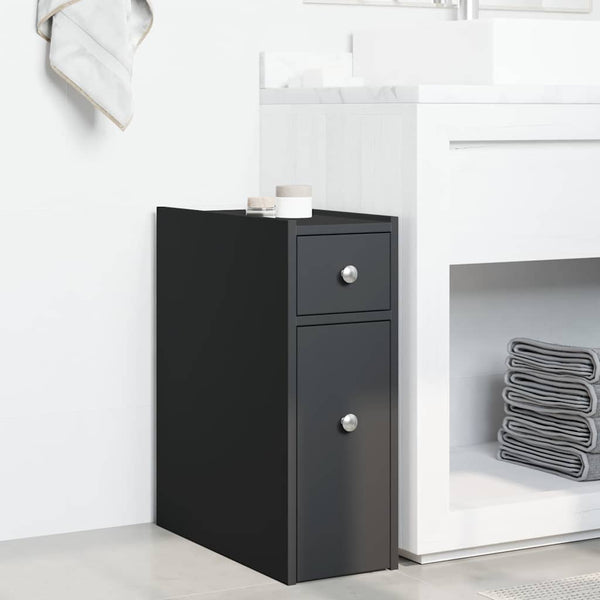 Schmaler schwarzer Badezimmerschrank mit Rollen Arthur (Holz)