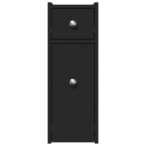Schmaler schwarzer Badezimmerschrank mit Rollen Arthur (Holz)