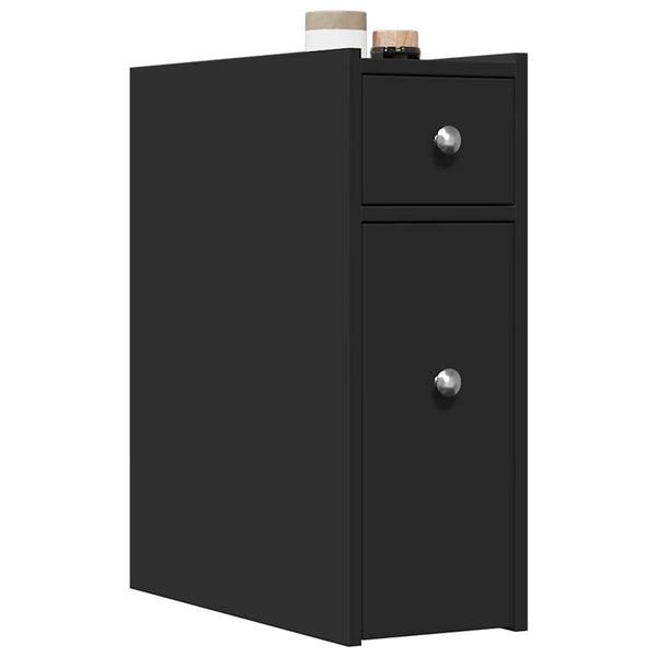 Schmaler schwarzer Badezimmerschrank mit Rollen Arthur (Holz)