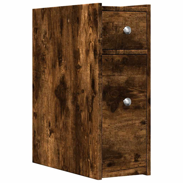 Schmaler Badezimmerschrank auf Rollen aus Rauchfichte Arthur (Holz)