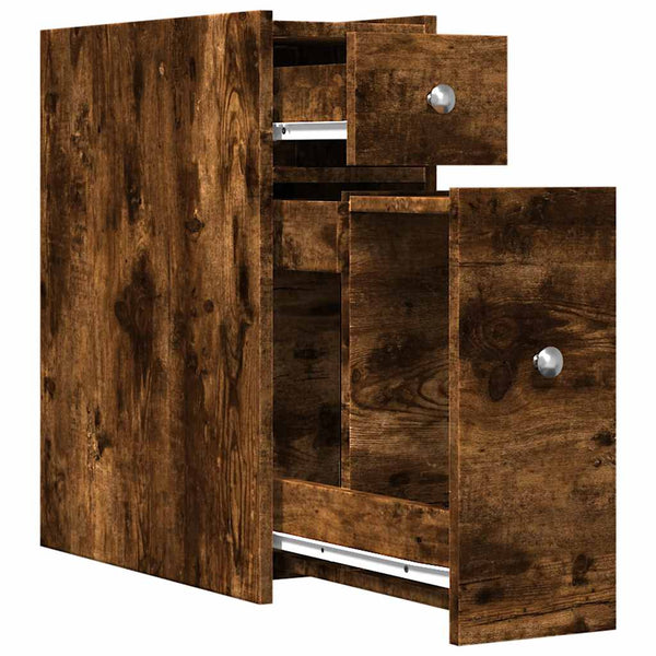 Schmaler Badezimmerschrank auf Rollen aus Rauchfichte Arthur (Holz)