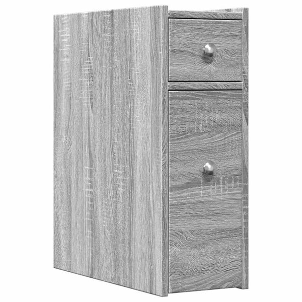 Grauer schmaler Badezimmerschrank auf Rollen Arthur (Sonoma-Holz)