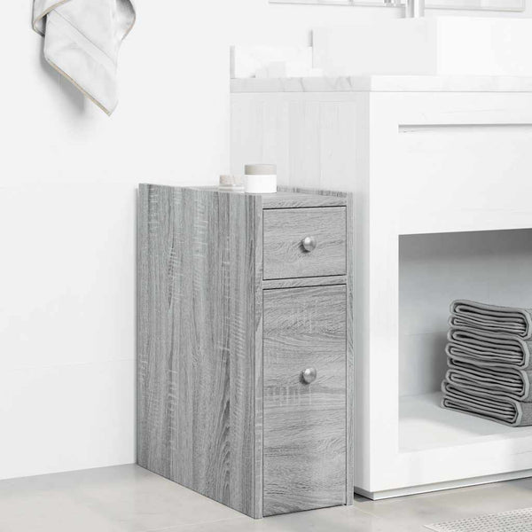 Grauer schmaler Badezimmerschrank auf Rollen Arthur (Sonoma-Holz)