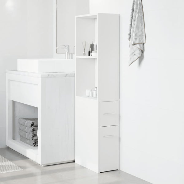 Weißer schmaler Badezimmerschrank auf Rollen Gellerd (Holz)