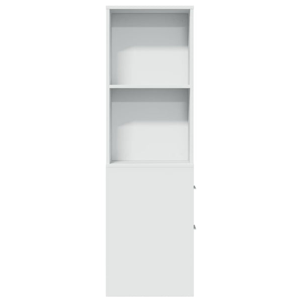 Weißer schmaler Badezimmerschrank auf Rollen Gellerd (Holz)