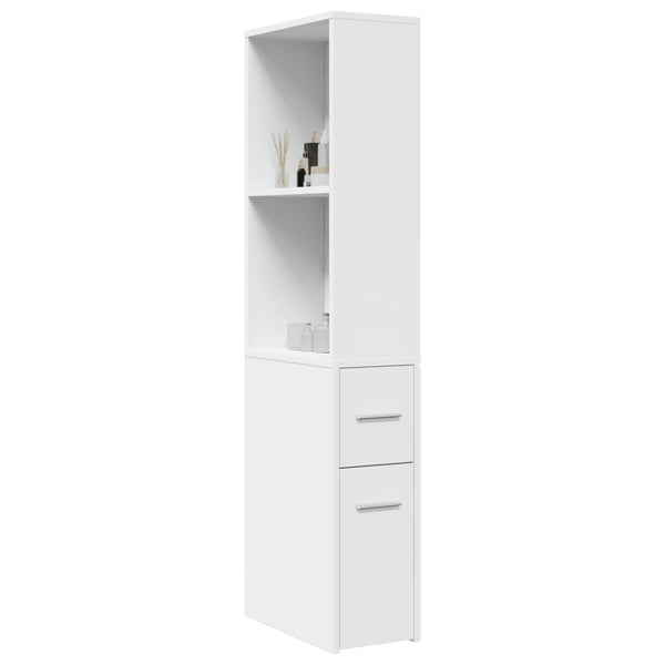 Weißer schmaler Badezimmerschrank auf Rollen Gellerd (Holz)
