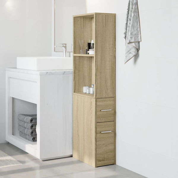 Sonoma-Eiche schmaler Badezimmerschrank auf Rollen Gellerd (Holz)