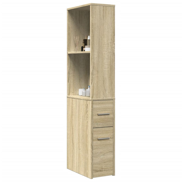 Sonoma-Eiche schmaler Badezimmerschrank auf Rollen Gellerd (Holz)