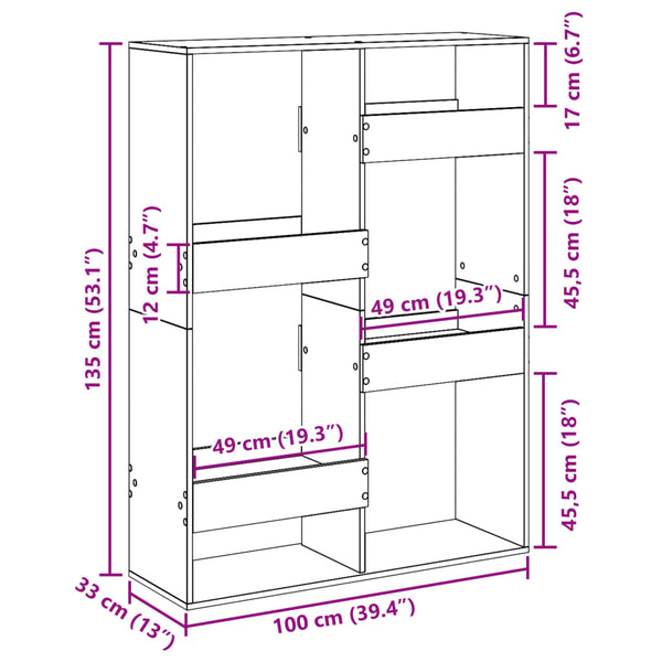 Graues Bücherregal Brandusha 100x33x135cm (Holz)
