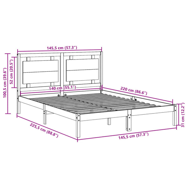 Bettgestell Weiß extralang ohne Matratze Nichita 140x220cm (Massivholz)
