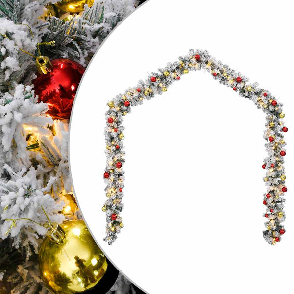 Grüner Weihnachtskranz mit Dekoration und LED-Beleuchtung Muazil 5 m (PVC)