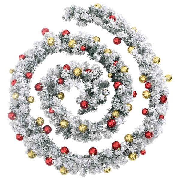 Grüner Weihnachtskranz mit Dekoration und LED-Beleuchtung Muazil 5 m (PVC)