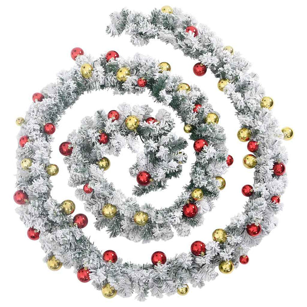 Grüner Weihnachtskranz mit Dekoration und LED-Beleuchtung, Muazil 20 m (PVC)