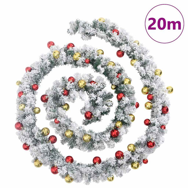 Grüner Weihnachtskranz mit Dekoration und LED-Beleuchtung, Muazil 20 m (PVC)