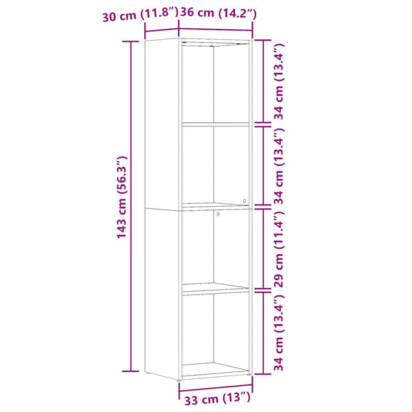 Vanha puu kirjakaappi Anasztaszia 36x30x143cm (engineered wood)