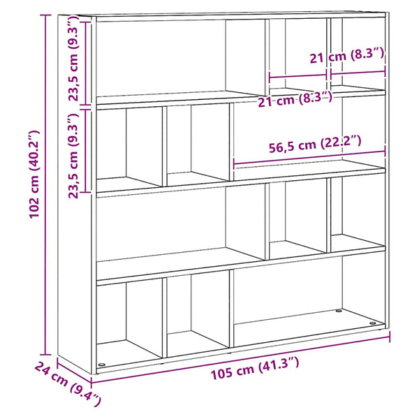 Handwerker-Bücherregal/-Raumteiler aus Eiche Provian 105x24x102cm