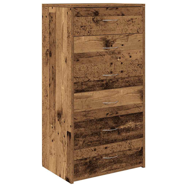 Kommode Licxanadra 50x34x96cm (mit 6 Schubladen Altholz Spanplatte)