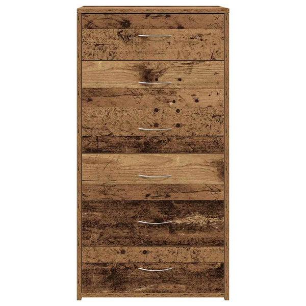 Kommode Licxanadra 50x34x96cm (mit 6 Schubladen Altholz Spanplatte)