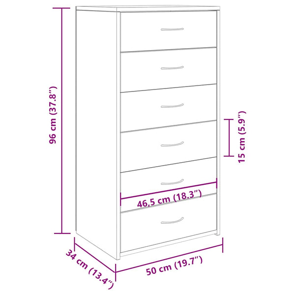 Kommode Licxanadra 50x34x96cm (mit 6 Schubladen Altholz Spanplatte)