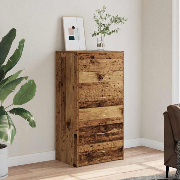 Kommode Licxanadra 50x34x96cm (mit 6 Schubladen Altholz Spanplatte)
