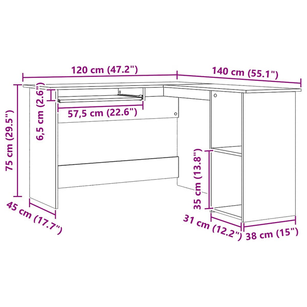 Kunsthandwerker Eiche Eckschreibtisch Sictimiu 120x140x75cm (Holz)
