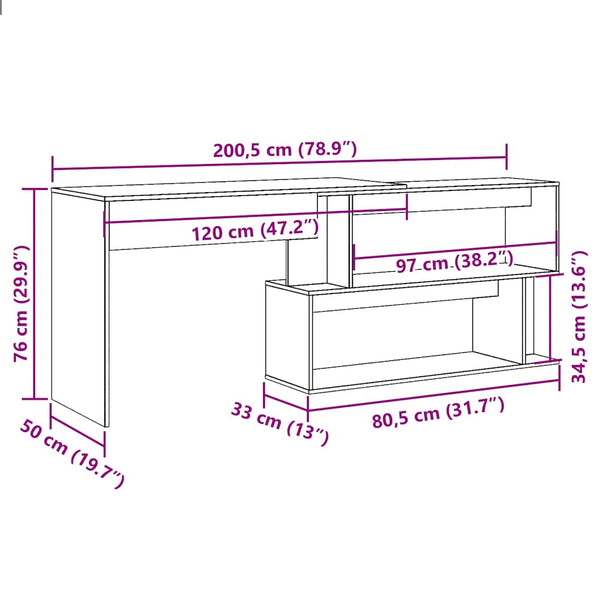 Alter Holztisch Helviga 200,5x50x76cm (konstruiertes Holz)