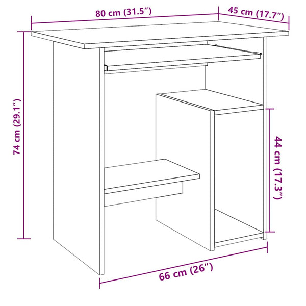 Eichendesign-Schreibtisch Seiden 80x45x74cm (Holz)