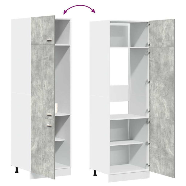 Betoninharmaa kaappi jääkaapille Pompilas 60x57x207cm (lastulevy)
